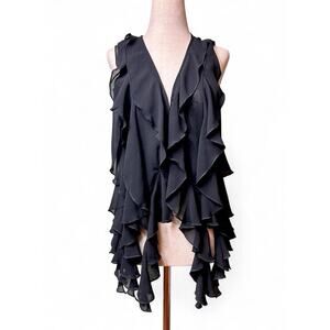 Kariss Layered Ruffle Sleeveless Cardigan Sz L Floral Sheer Lace Whimsigoth